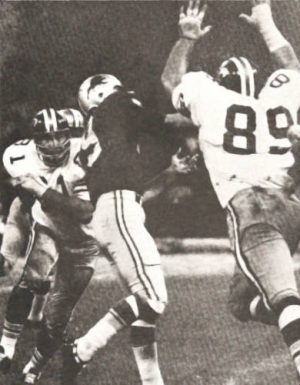 1969 New Orleans Saints defenders Doug Atkins and Dave Long in 1969 Saints Black helmets