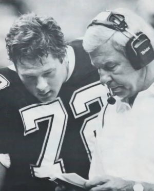 Rookie Jim Dombrowski on the Saints Sidelines in 1986 with coach Jim Erkenbeck