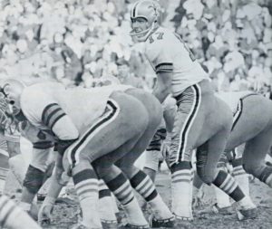 black and white photo of Saints quarterback Billy Kilmer in 1968.